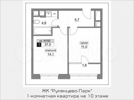 1-к квартира, 37 м², 10/22 эт.