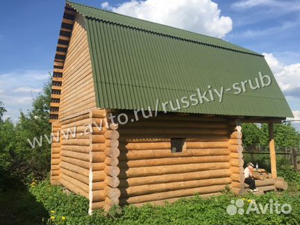 Баня в чашу 6х4 с террасой и мансардой