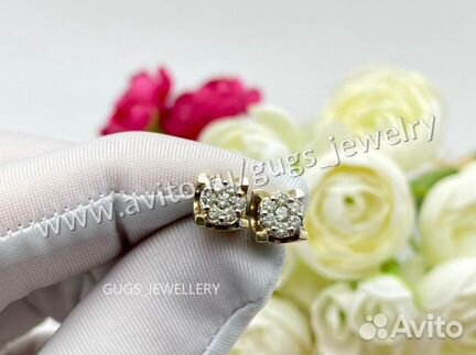 Золотые Серьги пусеты с бриллиантами damiani