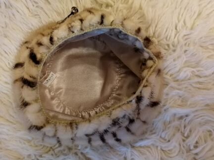 Норковая женская шапка бежево-коричневая б/у