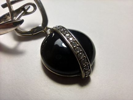 Серьги женские, серебро, чёрный агат