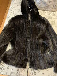 Вязаная норковая курточка с капюшоном, с карманами