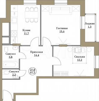 2-к квартира, 61.2 м², 11/17 эт.