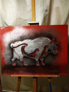 Картина Новогодний серебристый бык напористый