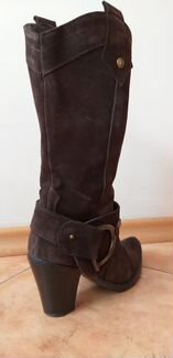 Сапоги по типу « казаки» темно-коричневые замшевые